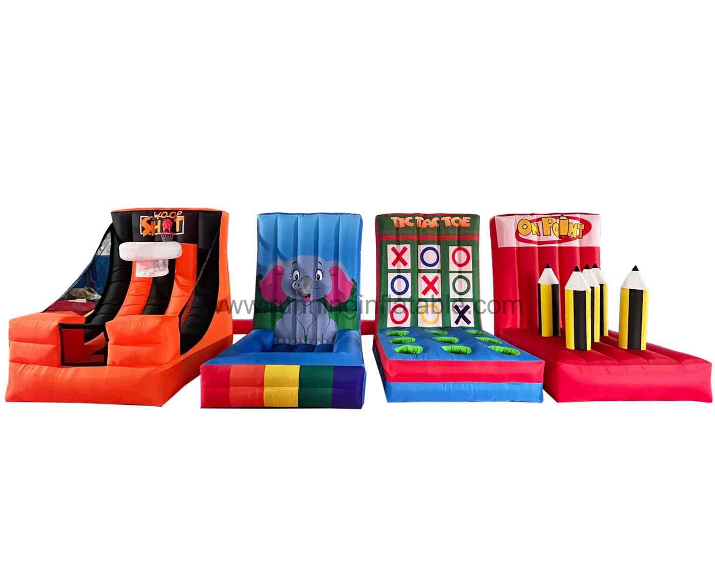 4 in 1 Inflatable Carnival Game Inflatable Sport Games Multi Sports Play Ring Toss Basketball Hoop Game for School Playground Family Team